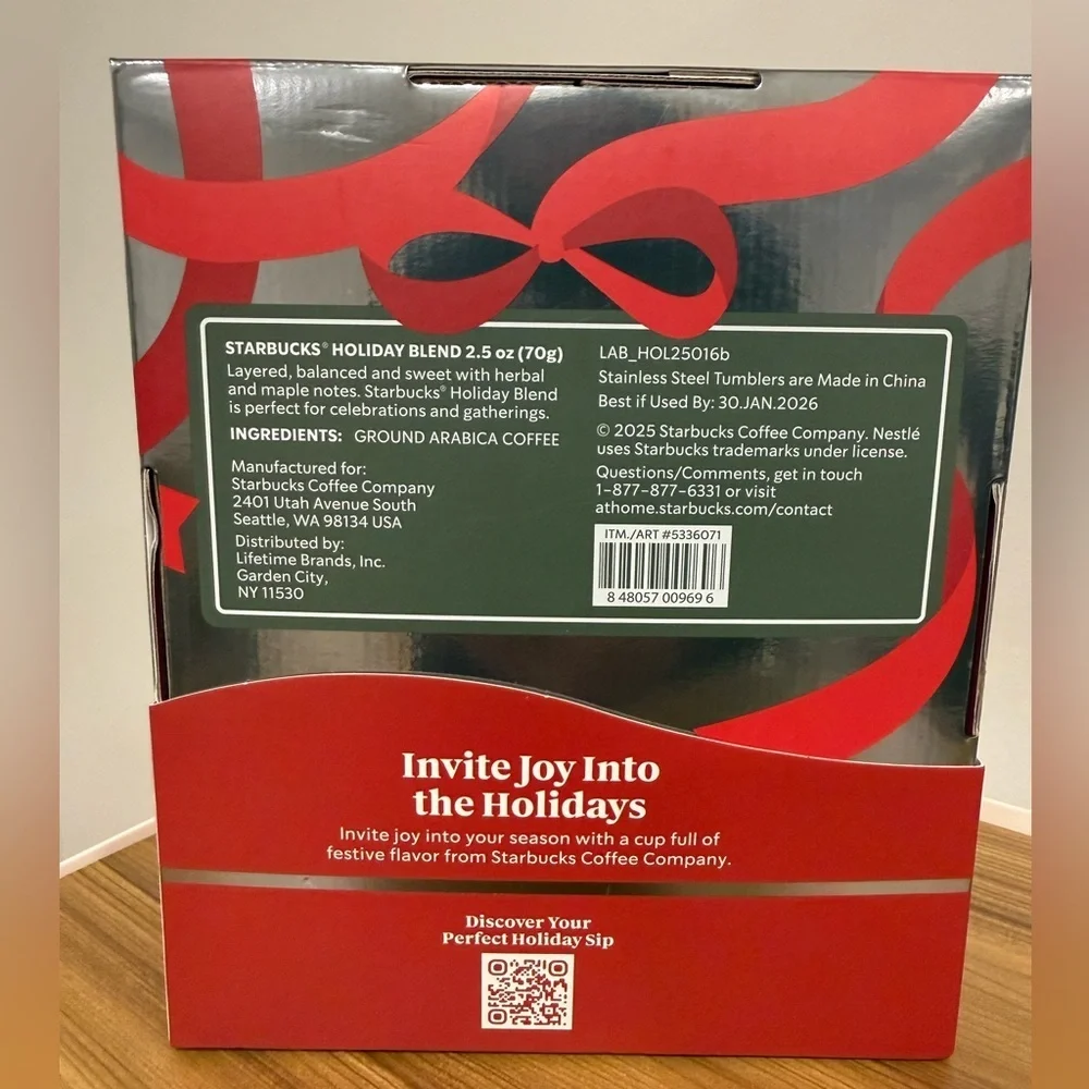 Starbucks Holiday Blend Coffee & Green Stainless Steel Tumbler Gift Set